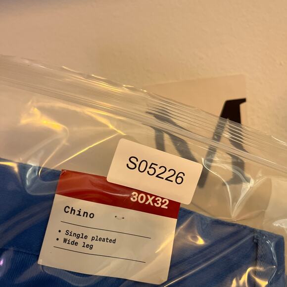 Houston White Mens Pants Blue Chinos Single Pleated Wide Leg 100% Cotton 30x30 - Picture 12 of 12